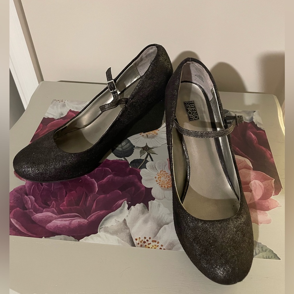 Black wedge sparkly heels